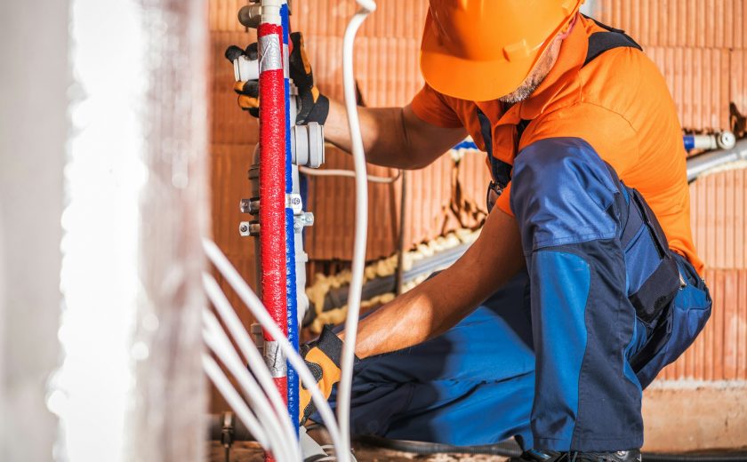 Plumber Installing Bathroom Water Supply